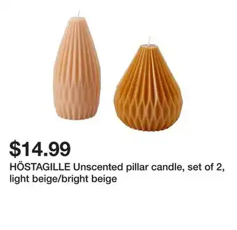 Ikea HÖSTAGILLE Unscented pillar candle, set of 2, light beige/bright beige offer