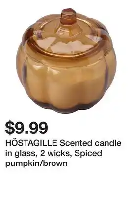 Ikea HÖSTAGILLE Scented candle in glass, 2 wicks, Spiced pumpkin/brown offer