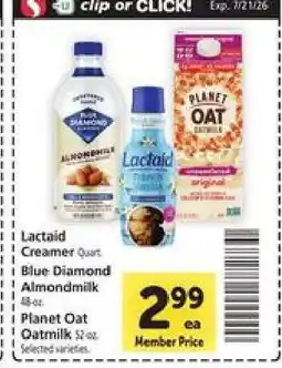 Safeway Lactaid Creamer, Blue Diamond Almondmilk, Planet Oat Oatmilk offer