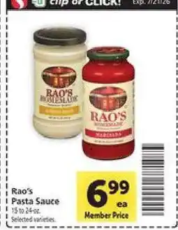 Safeway Rao's Pasta Sauce offer
