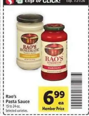 Safeway Rao's Pasta Sauce offer