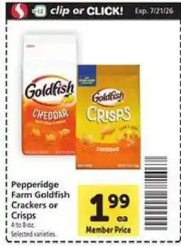 Safeway Pepperidge Farm Goldfish Crackers or Crisps offer