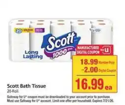 Safeway Scott Bath Tissue offer