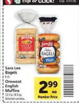 Safeway Sara Lee Bagels or Oroweat English Muffins offer
