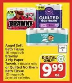 Albertsons Angel Soft Bath Tissue / Brawny 3 Ply Paper Towels / Quilted Northern Bath Tissue offer