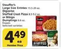 Albertsons Stouffer's Large Size Entrées, Digiorno Stuffed Crust Pizza, or Bibigo Dumplings offer