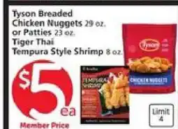 Albertsons Tyson Breaded Chicken Nuggets or Patties, Tiger Thai Tempura Style Shrimp offer
