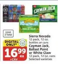 Albertsons Sierra Nevada, Cayman Jack, Ballast Point or White Claw offer