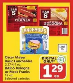 Albertsons Oscar Mayer Basic Lunchables, BAR-S Bologna or Meat Franks offer