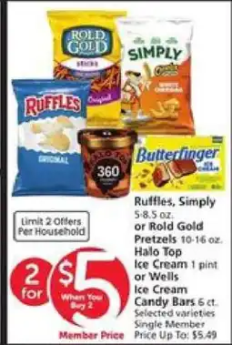 Albertsons Ruffles, Simply or Rold Gold Pretzels, Halo Top Ice Cream, Wells Ice Cream Candy Bars offer