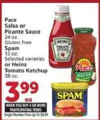Albertsons Pace Salsa or Picante Sauce, Spam, Heinz Tomato Ketchup offer