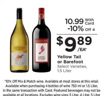 Kroger Yellow Tail or Barefoot offer