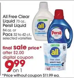 Giant Eagle All Free Clear Liquid, Persil Liquid, or Pacs offer