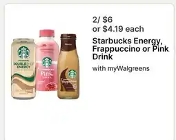 Walgreens Starbucks Energy, Frappuccino or Pink Drink offer