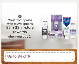 Walgreens Crest Toothpaste offer