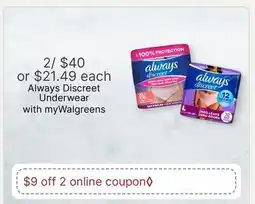 Walgreens Always Discreet Underwear offer