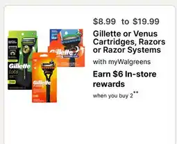 Walgreens Gillette or Venus Cartridges, Razors or Razor Systems offer