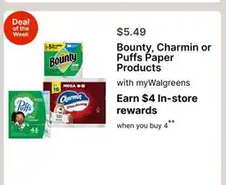 Walgreens Bounty, Charmin or Puffs Paper Products offer
