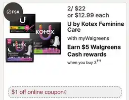Walgreens U by Kotex Feminine Care offer