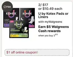Walgreens U by Kotex Pads or Liners offer