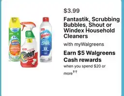 Walgreens Fantastik, Scrubbing Bubbles, Shout or Windex Household Cleaners offer