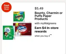 Walgreens Bounty, Charmin or Puffs Paper Products offer