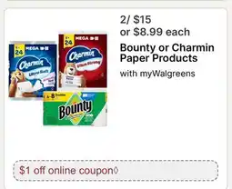 Walgreens Bounty or Charmin Paper Products offer