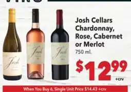 Vallarta Supermarkets Josh Cellars Chardonnay, Rose, Cabernet or Merlot offer