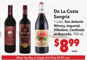 Vallarta Supermarkets De La Costa Sangria offer