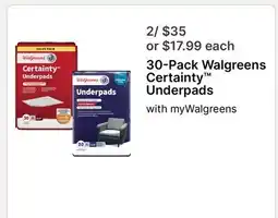 Walgreens 30-Pack Walgreens Certainty Underpads offer