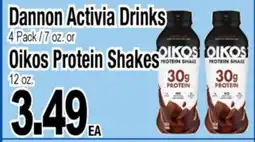 Superior Grocers Dannon Activia Drinks 4 Pack / 7 oz. or Oikos Protein Shakes 12 oz offer