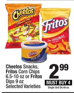 Super King Markets Cheetos Snacks, Fritos Corn Chips 6.5-10 oz or Fritos Dips 9 oz offer