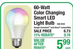 Menards 60-Watt Color Changing Smart LED Light Bulb offer