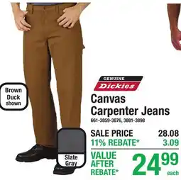 Menards Dickies Canvas Carpenter Jeans offer