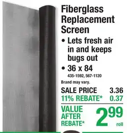 Menards Fiberglass Replacement Screen offer