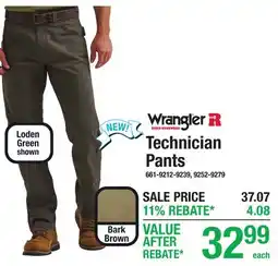 Menards Wrangler TECHNICIAN PANTS offer