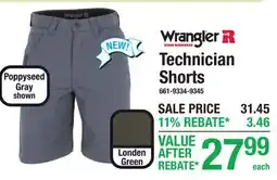 Menards Wrangler Technician Shorts offer