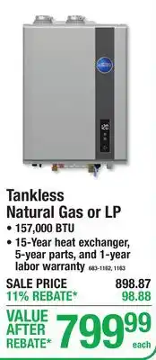 Menards Tankless Natural Gas or LP WATER HEATERS offer