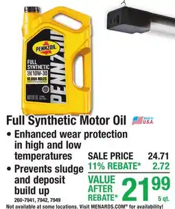 Menards Full Synthetic Motor Oil offer