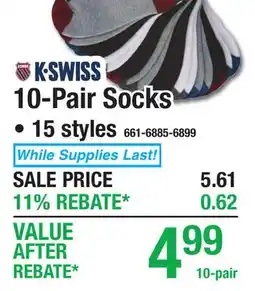 Menards K-SWISS 10-Pair Socks offer