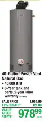Menards 40-Gallon Power Vent Natural Gas offer
