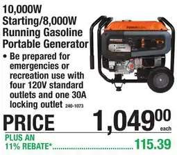 Menards 10,000W Starting/8,000W Running Gasoline Portable Generator offer