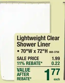 Menards Lightweight Clear Shower Liner offer