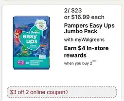 Walgreens Pampers Easy Ups Jumbo Pack offer