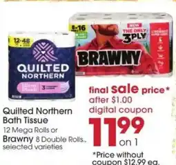 Giant Eagle Quilted northern bath tissue or brawny offer