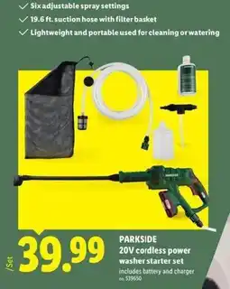 Lidl PARKSIDE 20V cordless power washer starter set offer