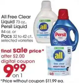 Giant Eagle All Free Clear Liquid or Persil Liquid or pacs offer