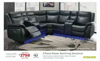 The Room Place 3 Piece Power Reclining Sectional Agnes offer