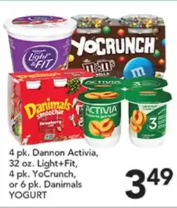 Pete's Fresh Market 4 pk. Dannon Activia, 32 oz. Light+Fit, 4 pk. YoCrunch, or 6 pk. Danimals YOGURT offer