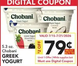 Pete's Fresh Market 5.3 oz. Chobani GREEK YOGURT offer